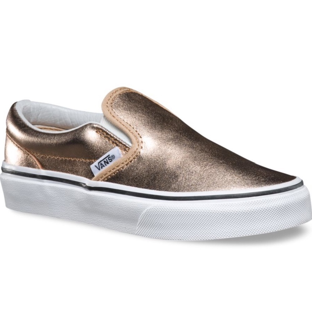 Vans Kids Metallic Leather Slip-On Rose Gold Sz. 4